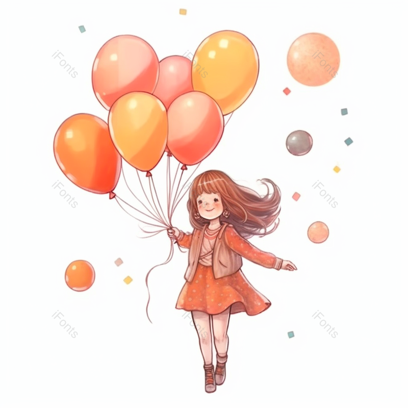 微风正前方一个女孩小孩欢乐慢慢走来气球飘起来纯洁可爱插画,插画/手绘图,插画/手绘图库,插画/手绘图下载,插画/手绘